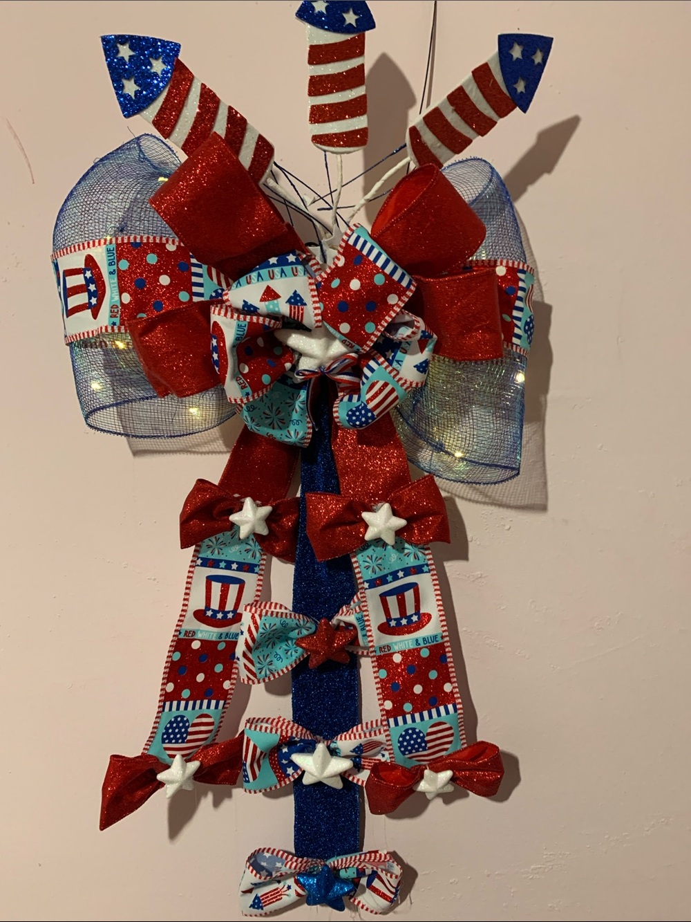 Patriotic Red, White & Blue Ribbon Bow Home Accent